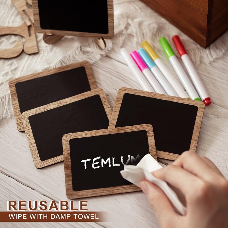 Temlum 15 قطعة من لافتات السبورة الصغيرة مع 6Markers طباشير ملونة، 2.9 بوصة × 3.9 بوصة سبورة خشبية قابلة لإعادة الاستخدام للاستخدام في الطعام، بوفيه، لوحة رسائل، رقم الطاولة (بني ريفي) - Image 4